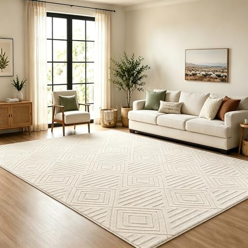 Capslpad Tappeto per soggiorno, 120 x 180 cm, grande, a pelo corto, lavabile, effetto 3D, soffice, antiscivolo, per cameretta dei bambini, sala da pranzo, cucina, camera da letto, crema