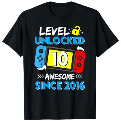Livello 10 Sbloccato Fantastico dal 2016 10° Compleanno Maglietta
