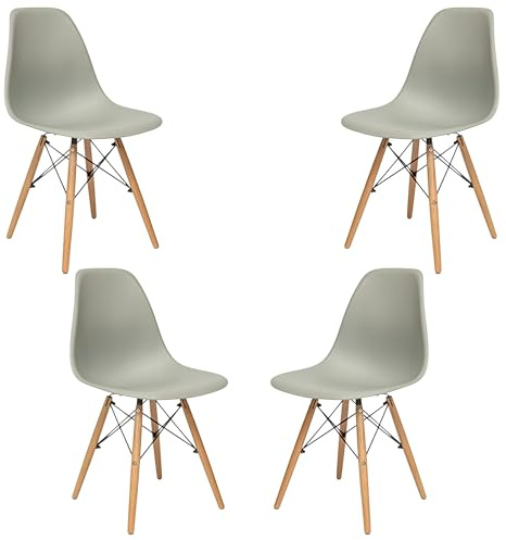 Samborella Pack 4 sillas de Comedor Modernas, Estilo nórdico, Asiento de plástico y Patas de Madera, sillas para Cocina y salón (Gris)