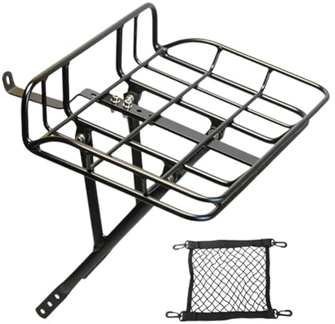 Fahrrad Gepäckträger Vorne Leicht - Universal für Rennrad & Tourenrad, Vorderradgepäckträger inkl. Gepäcknetz, Einfache Montage, Aluminium Front-Lastenträger, Schwarz