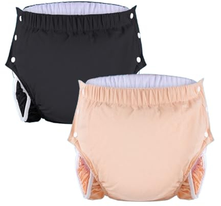 2er-Pack waschbare, wasserdichte Windelüberhosen for Erwachsene (geeignet for Inkontinenz) – auslaufsicherer Schutz, bequeme und verstellbare wasserdichte Hose(Black+Orange,XX-Large)