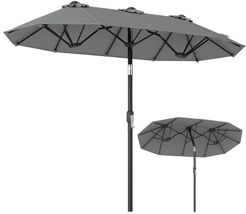 COSTWAY Doppelsonnenschirm knickbar 300x150 cm, Doppel Sonnenschirm | Gartenschirm mit Kurbel, Terrassenschirm, Marktschirm für Garten, Terrasse, Balkon, Grau