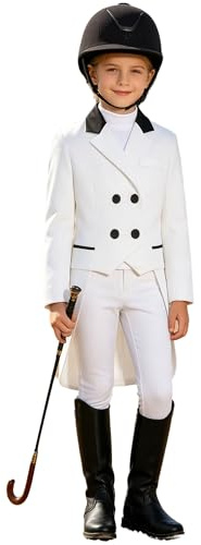 Runhomal Manteau De Sport Fille Blouson De Sport Fille Manteau D'Exposition D'Équitation Vêtements D'Équitation Pour Jeunes Camping Blanc 7-8 ans