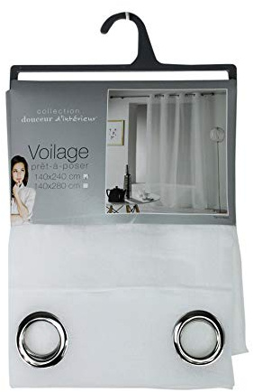 Douceur d'Intérieur Cortina con Ojales (140 x 280 cm), diseño de Calavera, Poliéster, Blanco, 280x140x0.1 cm