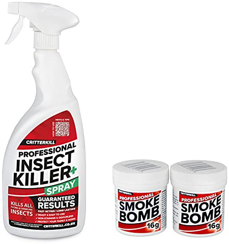 1L CritterKill Professional Insect Killer Spray + 2 x 16g PRO Smoke Bomb Fogger | Kill All Insects