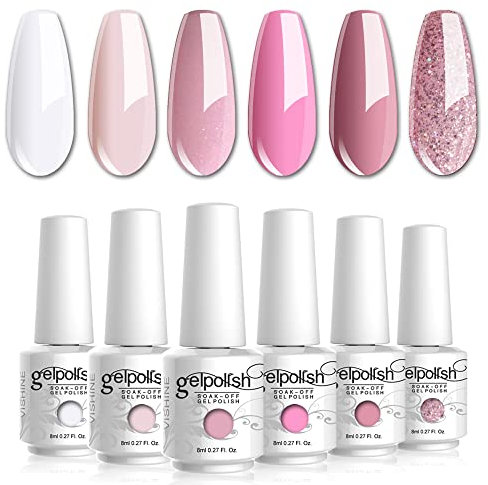 Vishine Lot de 6 Vernis à Ongles couleur différentes Vernis Semi Permanent Vernis Gel UV LED Soakoff Manucure kit C001
