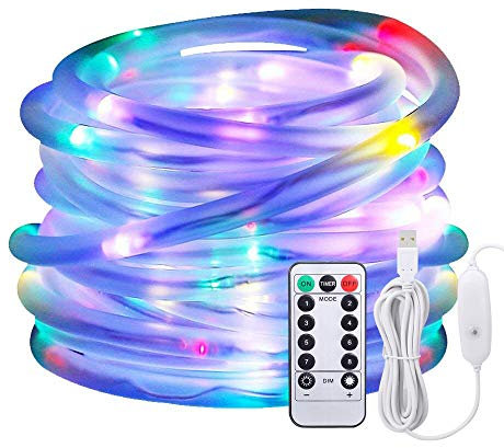 Afufu Luci a Led, Luci a 10 m di cavo USB alimentate, 100 luci del tubo del LED all'aperto con 8 modi, impermeabili IP65, decorazioni di Natale [Classe di efficienza energetica A]