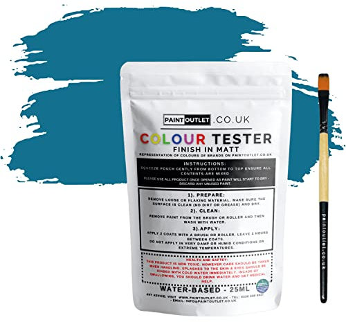 HQC Paint Wall and Ceilings Matt | Sample Colour Tester Pot with Brush | Quick Drying Quality Interior Paint | Contemporary Finish | Marina Blue Colour 25ml