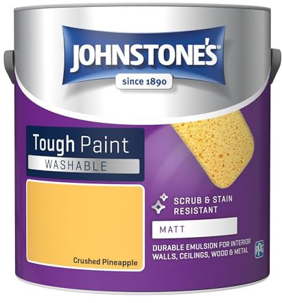 Johnstone's - Washable Paint - Crushed Pineapple - Matt Finish - Emulsion Paint - Highly Durable - Stain Resistant - Non Toxic & Low Odour - 12m2 Coverage per Litre - 2.5L