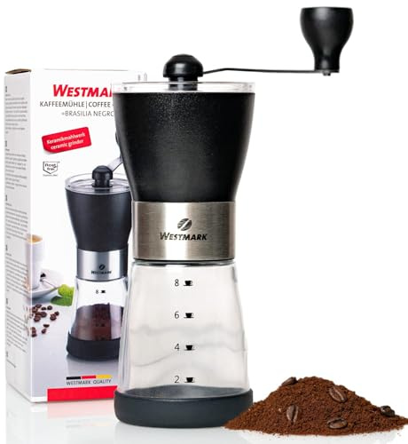 Westmark Kaffeemühle manuell - für bis zu 8 Tassen Kaffee wie vom Barista - langlebiges & verstellbares Keramikmahlwerk - 21,3 cm (schwarz)