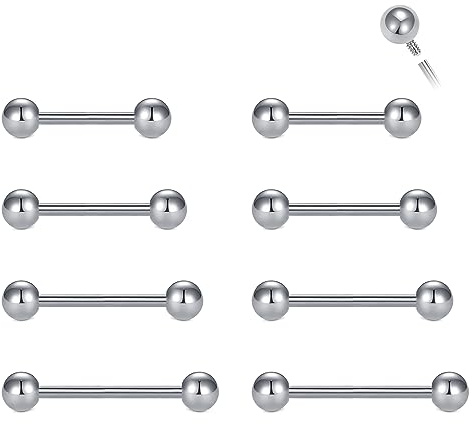 MODRSA Piercing Jewelry, Internal Threaded 14g Tongue/Nipple Rings, Surgical Steel, Unisex, 12/14/16/18mm