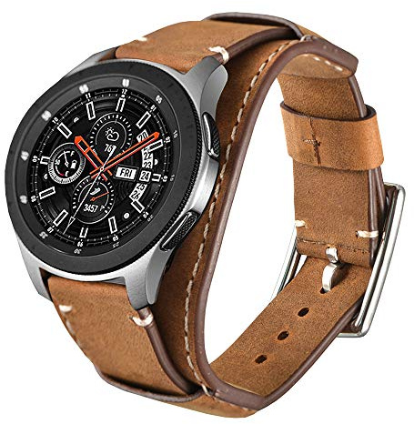 Leotop Kompatibel mit Samsung Galaxy Watch 46mm/Gear S3 Frontier/Galaxy Watch 3 45mm/Classic Armband，22mm Echtes Leder Uhrenarmband Cuff Ersatz Armbänder mit für Männer Frauen (22mm, Braun)