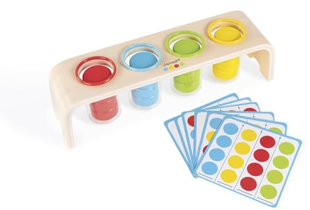 Janod - Essentiel - Sortieren der Farben - Lernspiel aus Holz Babys und Kleinkinder - Erlernen von Farben und Feinmotorik - Farbe auf Wasserbasis - Ab 2 Jahren, J05066