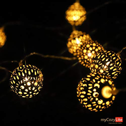 Marokkanische Lichterkette mit Batterie Gold LED Globe Lichterketten 20 Metall Kugeln Warmweiß Lichterkette für Hochzeitsfeier, Urlaub, Geburtstag, Weihnachten, Baum, Innen und Außen 3 Meter