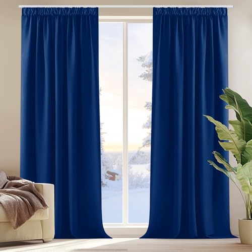 Deconovo Blickdichte Vorhänge mit Kräuselband Gardinen UV-Schutz Königsblau | 2er Set, H 175 x B 140 cm, Thermal Curtains, Schlafzimmer Gardinen, Schlafzimmer Vorhänge, für gegen Hitze, UV-schutz