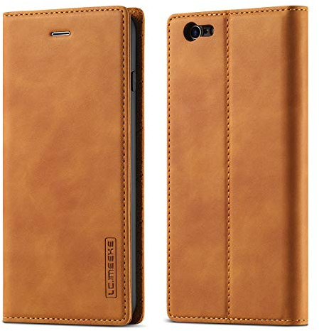 QLTYPRI Hülle für iPhone SE 2022 5G/iPhone SE 2020/iPhone 8/iPhone 7, Vintage Matte Handyhülle mit Kartenfach Geld Slot Ständer PU Ledertasche Flip Schutzhülle für iPhone 7/8/SE 2/SE 3 - Braun