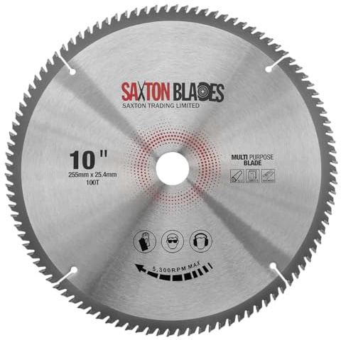 TCT255100TTCG254B Saxton TCT Kreissägeblatt 255 mm x 100 T x 25,4 mm Aluminium-Laminat-Hartholz passt zu Evolution