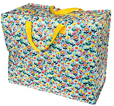 Große Aufbewahrungstasche mit Reißverschluss – robust und langlebig 55 x 48 x 28 cm 70 l – Design wählbar (Butterfly Garden)