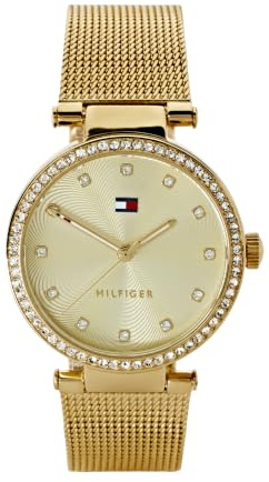 Tommy Hilfiger Analogue Quartz Watch for Women with Gold Colored Stainless Steel Mesh Bracelet - 1782507