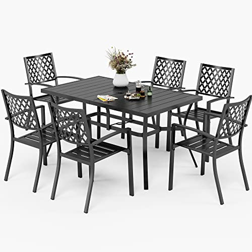 PHIVILLA Gartenmöbel Wetterfest Metall Gartentisch mit Stühle 6er Set Terrassenmöbel Outdoor Bistro Möbel Sets Garten Sitzgruppe mit Stapelbare Stühle Gartentisch mit 4cm Schirmloch