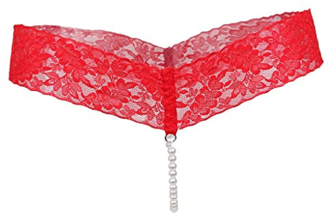 Sharplace Spitze Perlen Strings Panties Slips Unterwäsche Frauen Ouvert Höschen Unterhose Transparent Dessous Slip, rot, M