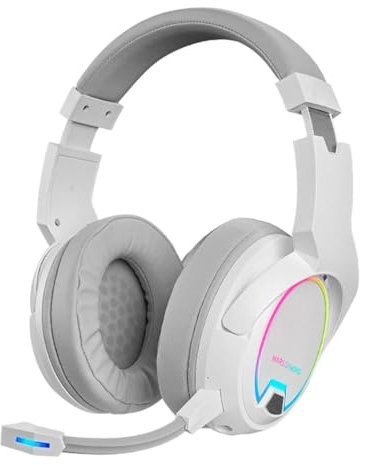 Mars Gaming MHW-100, Casque sans Fil ARGB Flow, Microphone ENC Amovible, Réduction Bruit Active ENC + Passive, Windows/PS4/PS5/XBOX One/Xbox Series X|S/Mac/Switch/Switch 2/Smartphone/Tablette, Blanc