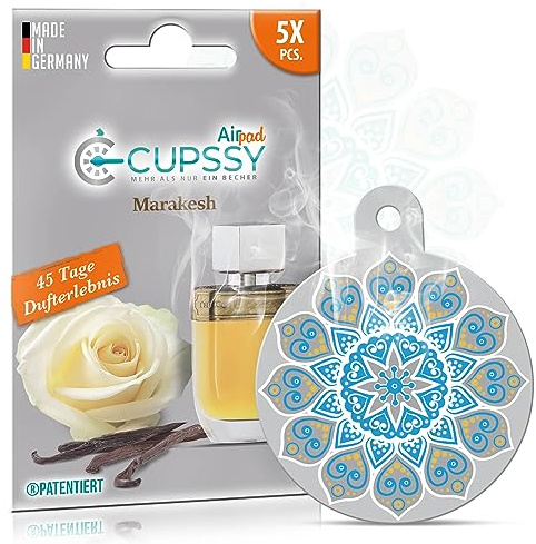 Cupssy® AirPad | Marrakech | Ambientador de fragancia de Perfume, portador de Perfume, fragancia de árbol, fragancia para el hogar | neutraliza los malos olores | Conjunto de 5