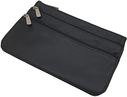 myledershop Große Rindleder Banktasche/Bankmappe/Geldmappe/Geldtasche/Geldbörse/Portemonnaie mit 3 Reißverschlussfächern (Schwarz)