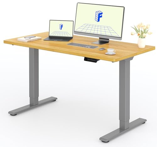 FLEXISPOT Höhenverstellbarer Schreibtisch 160x80cm mit 2 Motoren & 25MM einteiliger Tischplatte,ergonomischer Bürotisch - Ahorn, graues Gestell