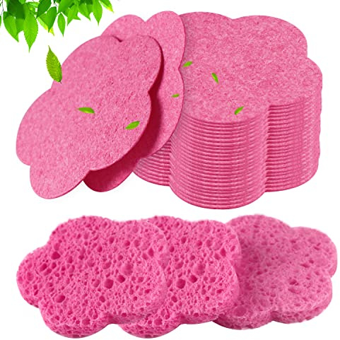 50-Count Facial Sponges Compressed Facial Sponges Natural Facial Cleansing Sponges Pads Cute Flower Shape Exfoliating Sponges for Cleansing Reusable,Best Makeup Gift, Pink