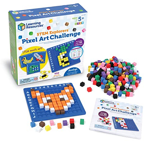 Learning Resources STEM Explorers Pixel Art Challenge - Science Kits & STEM Activities for Kids, Pattern Blocks, Fine Motor Skills, Math Manipulatives, Sorting and Counting, Gifts for Boys and Girls