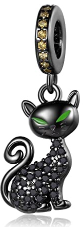Charmes Vilain chat noir danger pour Bracelets - Charms de Perles ajourées en Argent Sterling 925, charmes de Coeur d'amour pour Bracelets et Colliers pour Femmes