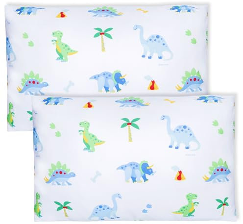Wildkin Kinder-Kissenbezug aus Mikrofaser, für Jungen und Mädchen, weicher und atmungsaktiver Stoff, perfekte Größe für Kleinkind-Kissen (Dinosaurier-Land), 2 Stück