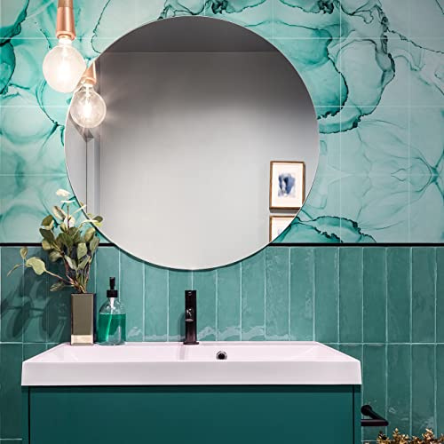 Alwayspon 12 piastrelle adesive da parete in vinile da 15 cm, impermeabili, per cucina, bagno, autoadesive, in PVC, effetto marmo verde