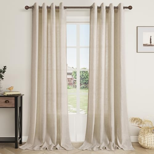 Aersas Tende in lino beige lunghe 260 cm per soggiorno, filtraggio della luce, tende semitrasparenti per porte scorrevoli in vetro fattoria, lunghezza 250 cm, lunghezza dal pavimento al soffitto, set