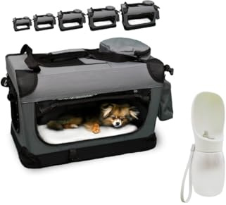 DEFACTO Hundebox faltbar für Auto & Reisen | Hundetransportbox & Hundetasche für Hunde, Katzen & Haustiere | Robuste Faltbare Transporttasche, atmungsaktiv, tragbar (L, Grau)