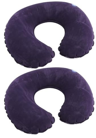 2 Piezas Almohada Viaje Hinchable Avion, Cojin Viaje Cuello Inflable Ergonómica, Soporte Cervical Portátil Diseño en Terciopelo, Fácil Limpieza Válvula Anti-Fugas Ideal para Avión Coche Tren Púrpura