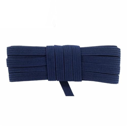 Cordón elástico plano delgado de látex de goma y elastano con cinta elástica para las orejas para vestido, ribete de costura, color azul marino, 2 yardas