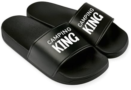 Camping King Badelatschen Herren - Lustige Hausschuhe, Schlappen - Badeschuhe, Badeschlappen lustig Geschenk für Camper