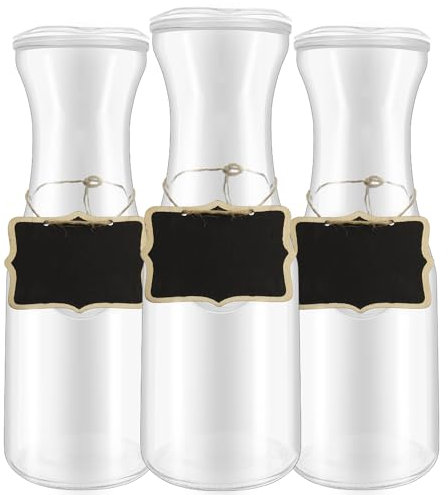 3 Pack 34 Ounces Glass Pitchers Wine Carafe Decanter with Acrylic Lid