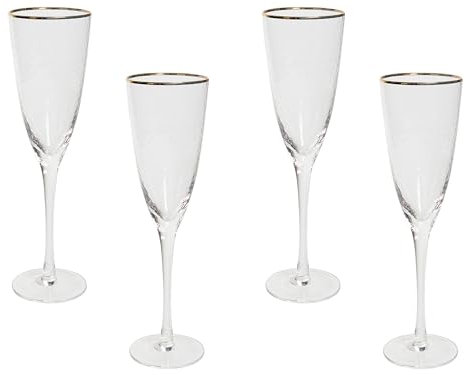 Beliani Sektgläser 4er Set transparent 250 ml mit goldenem Rand gehämmertes Design Topaz