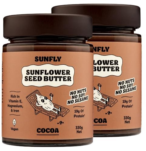 SUNFLY Cocoa Spread Two Pack (2x330g) - High Protein, Vegan Chocolate Spread - Nut-Free and Made from Sunflower Seeds - Free From Palm Oil - Rich in Vitamins & Minerals