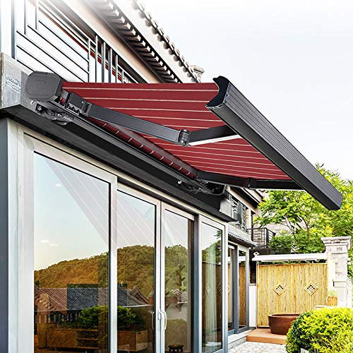 Elektrisch einziehbare Terrassenmarkise mit LED-Licht, wasserfest, UV-/hitzebeständig, Sonnenschutz, Fenster, Tür, Schutz, Pergola für Hof, Café