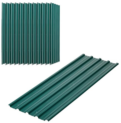Outsunny Corrugated Roofing Sheets, Pack of 12, Galvanised Metal Roofing Sheets for Greenhouse, Garage, Storage Shed, Carport, 129 x 45cm, Green