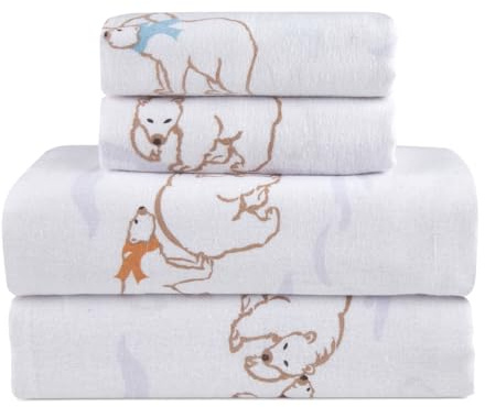 Flannel Sheets Queen Size Rich Cotton -High GSM Flannel Bed Sheet Deep Pockets - Warm & Cozy Flannel Sheet Set for All Seasons (Snow Bear)
