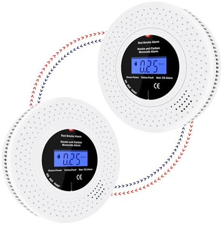 iMeistek Wireless Interlinked Combination Smoke and Carbon Monoxide Alarm,Smoke Alarms and Carbon Monoxide detectors with Real Time Display LCD,10 Years Life, Battery Powered,2PCS