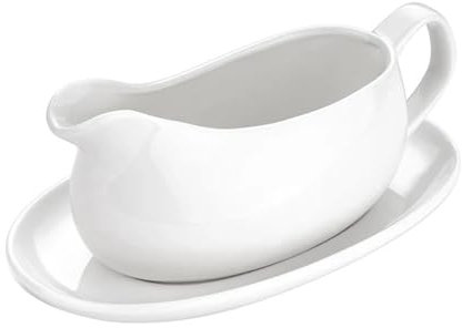 SDA287MZ Sauce Boat Gravy Boat Pourer Dish Gravy Boat with Saucer Ceramic Sauce Boat Porcelain Gravy Pitcher with Tray for Home Kitchen Gravy Saucer - White Gravy Jug