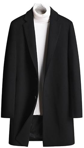 Mens Wool Coats Long Coats, Winter Warm Trench Jacket Two Buttons Woolen Peacoat Jacket With Pockets Thick Classic Jacket Slim Fit Overcoat Outwear