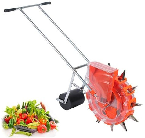 GHRERTX Hand Push Garden Roller Seeder Seeds Dispenser Spreaders,Handheld Seeding Machine,Adjustable Plant Spacing Efficient Peanut Spreaders Tool,for Terraced Farm Ranch Garden(6holes)