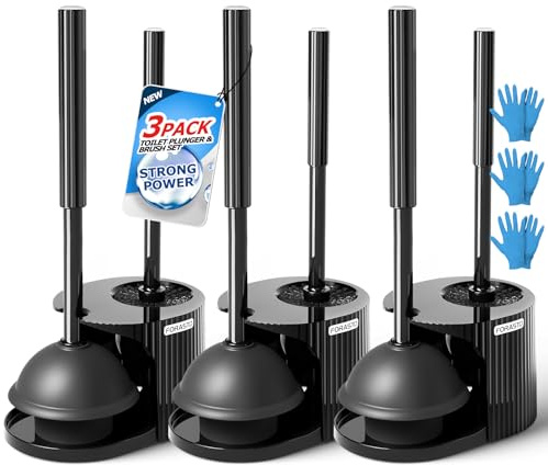 FORASTO 3Pack 2 in 1 Toilet Brush and Plunger Set, Extended Handle Plunger,Toilet Bowl Brush Plunger Set,Bathroom Cleaning Tools,Toilet Brush Plunger Combo,Cleaning Brush,Cleaning Supplies (21inch)